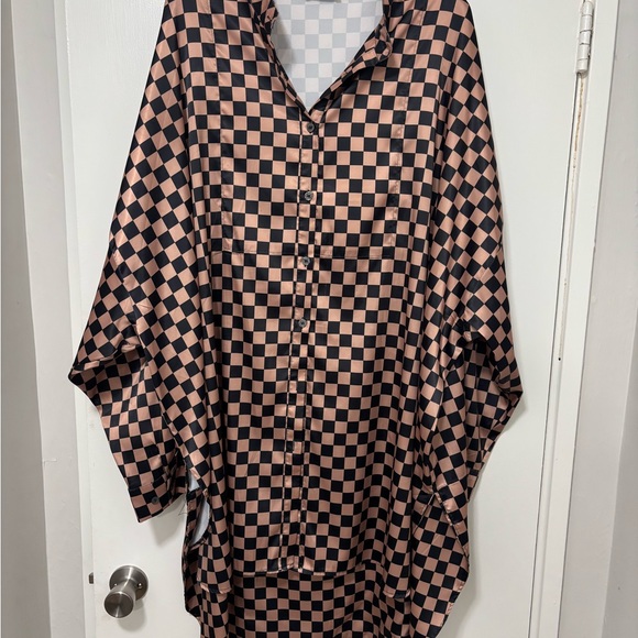 Dressed in LALA Tops - Dressed in LALA Black and Tan Checkered Satin playsuit.